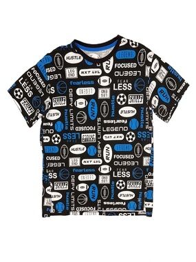 XERSION Boy's Black Blue And White Graphic Short Sleeve Shirt